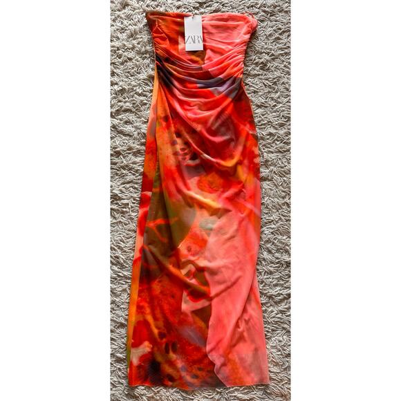 NWT Zara Strapless Printed Tulle Dress Size Medium - Picture 9 of 13